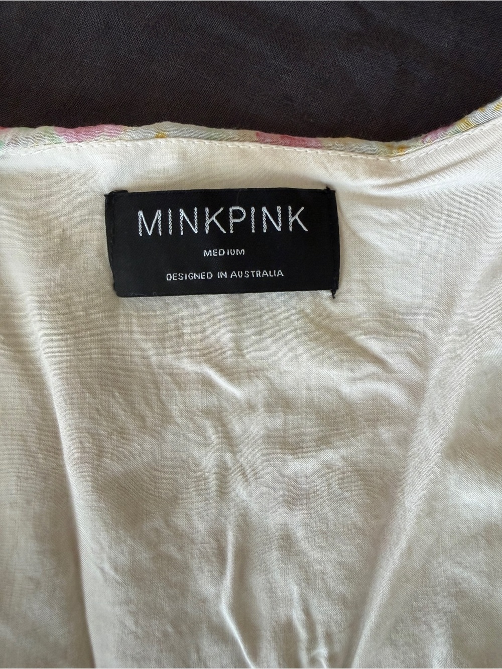 MINKPINK Floral Tie Front Puff Sleeve Crop Top Pastel Yellow & Pink - Picture 5 of 5